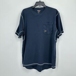 Ariat Rebar Tshirt Mens Large Blue Pocket‎ Tee Construction Workwear Utility